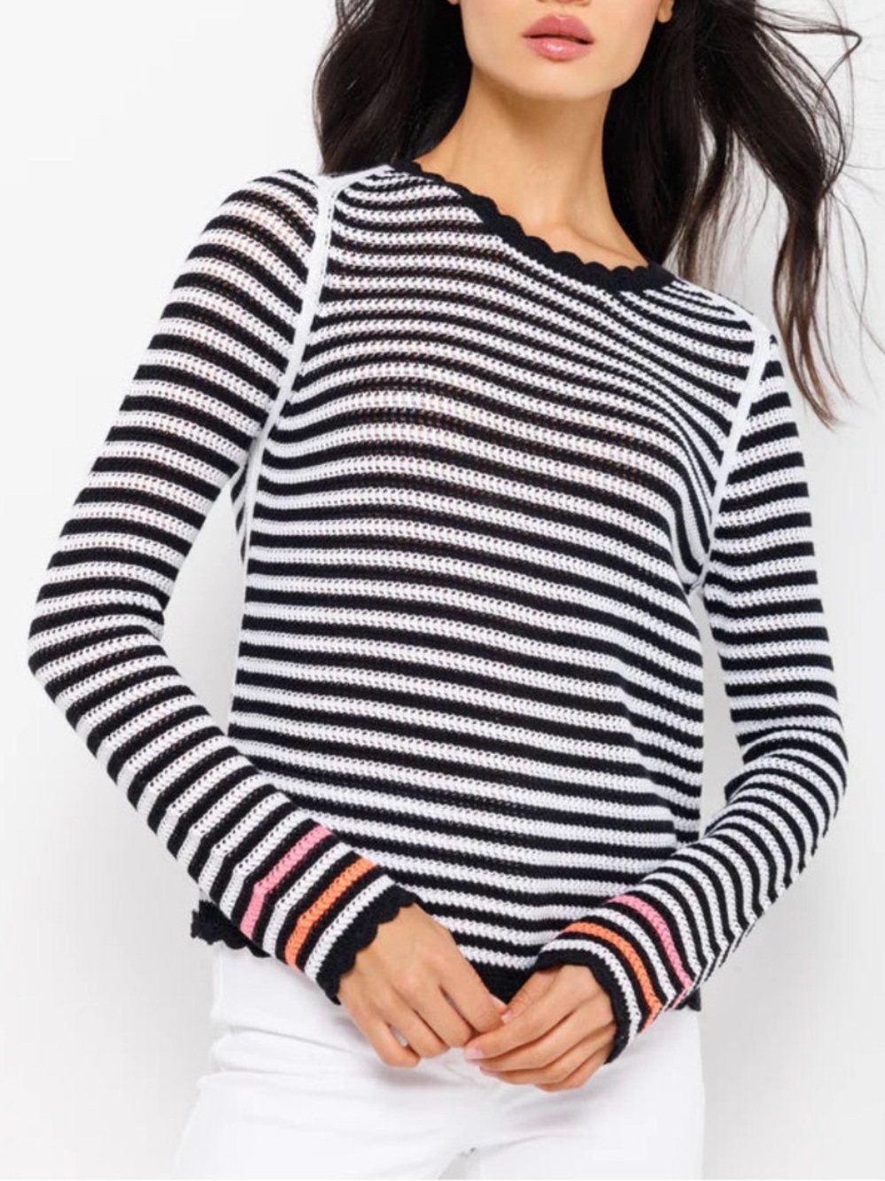 Lisa Todd Pitch Perfect Crochet Sweater Lightweight Cotton Stripes Small Preppy
